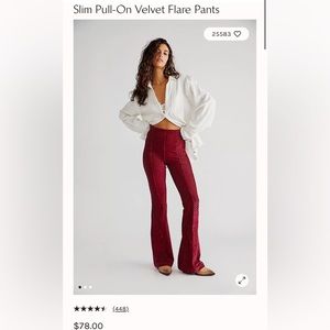 NWT Free People pull on velvet flare pants in plum